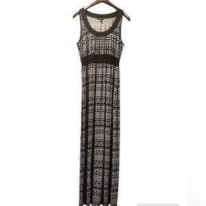 Milano Black White Geometric Print Knit Sleeveless Maxi Dress Sz M